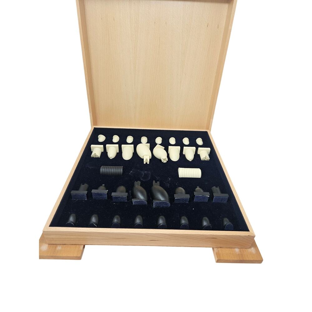 Vintage Postmodern Michael Graves Chess Checkers Board Set Maple Veneer Complete